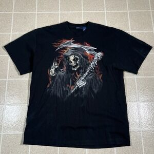 Vintage‎ Greensource Shirt Mens XL Grim Reaper Grunge Graphic Metal Tee Y2K